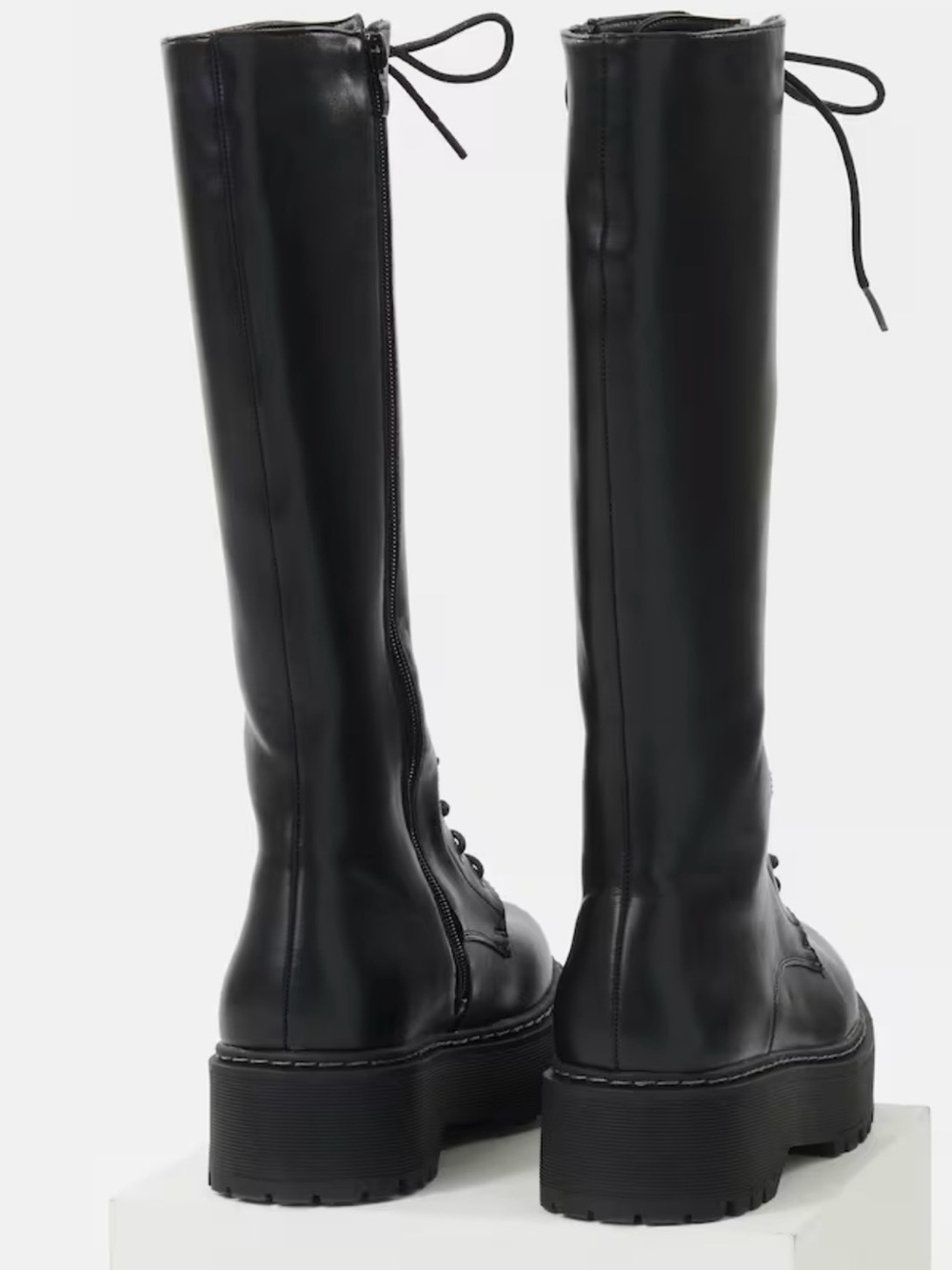 Steve Madden Black Lace-Up Knee-High Platform Boots Size 36=US 5.5-6 - Picture 3 of 16